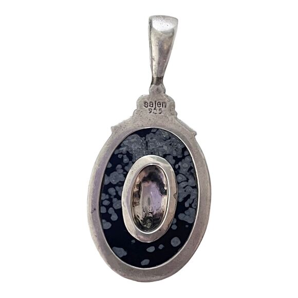 925 Silver Sajen Goddess Face Mother of Pearl PENDANT Black Obsidian Onyx Gems - Picture 5 of 8